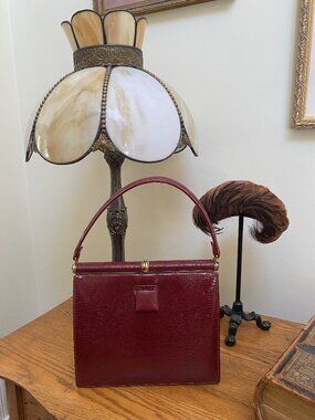 Vintage Lucille de Paris Burgundy Lizard Skin Top Handle Purse